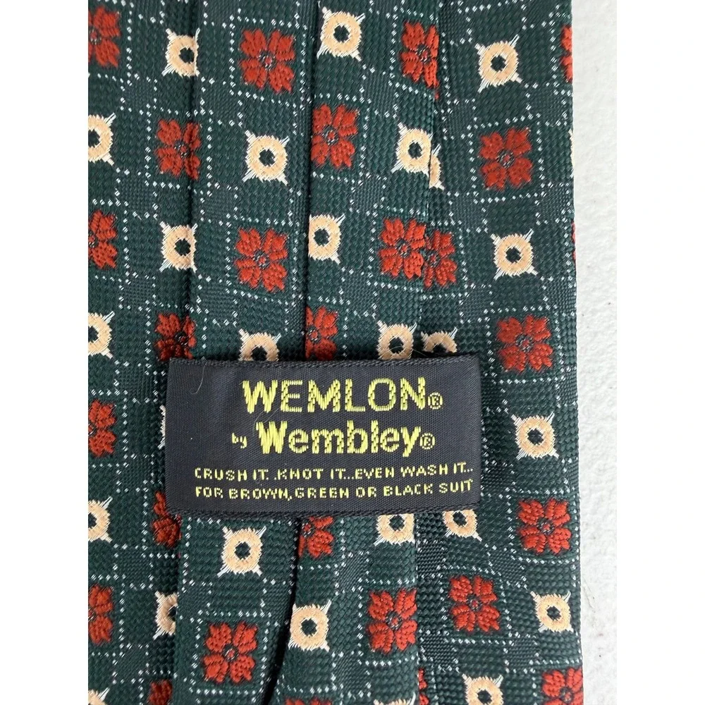 3pc Wembley Vintage Clip On Ties Mens Green Geometric Polka Dot Floral Wemlon